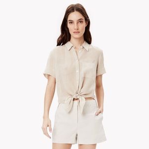 Theory Hekanina Soft Linen Tie Top in Natural